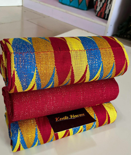 Kente Haven Hand Weaved Kente Cloth with 3 Shimmering Colors  KH 105